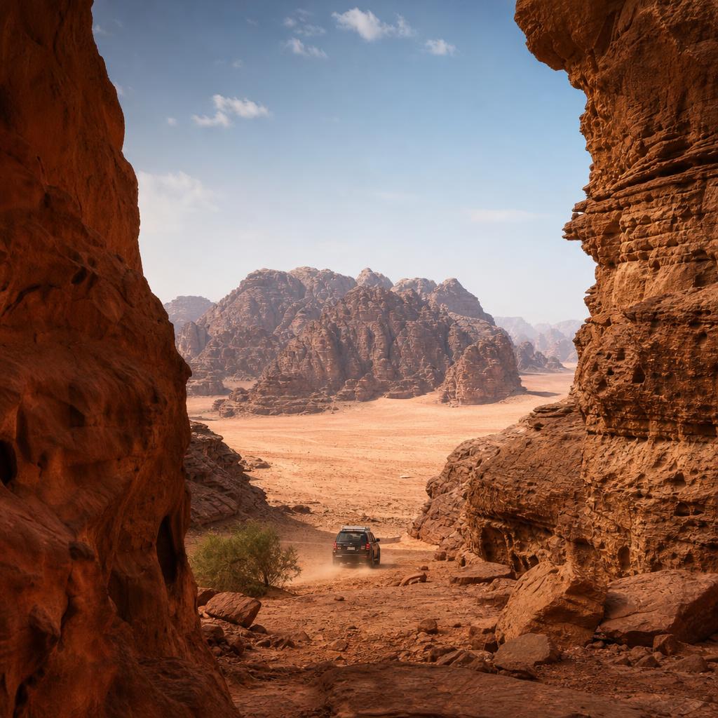 Petra to Wadi Rum private transfer route in southern Jordan